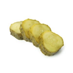 Fresh pickle slices isolated on white background